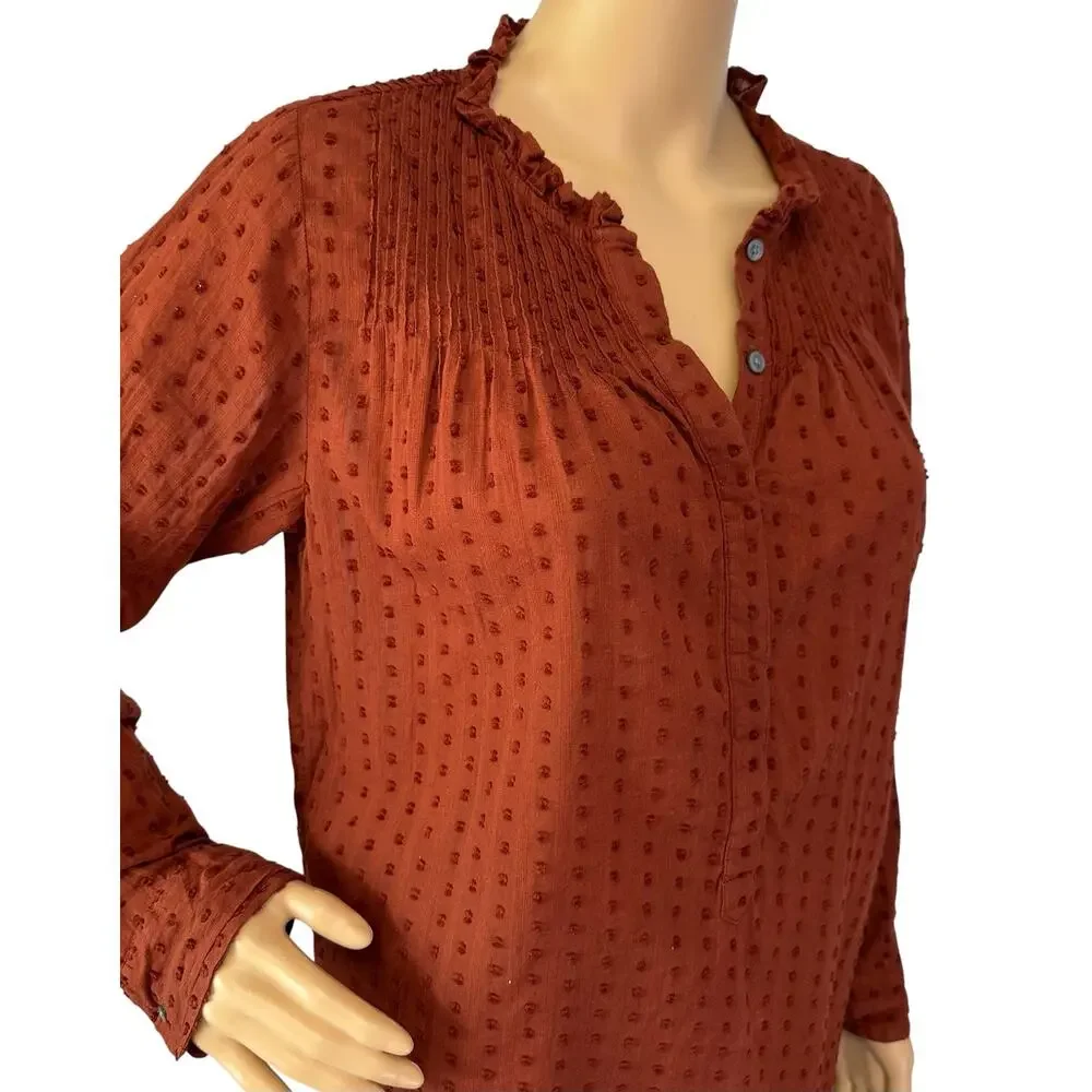 J. Crew Point Sur Ruffle Classic Popover in Clip Dot Deep Redwood Size 4